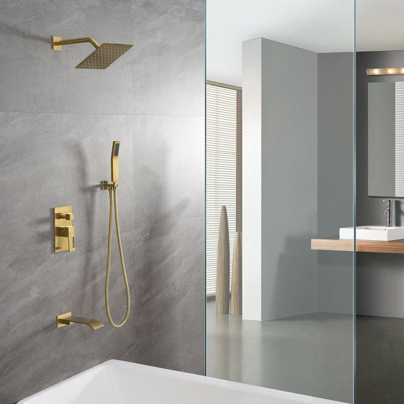 SUMERAIN Tub and Shower System, Shower Faucet with Waterfall Tub Spout,  Anti-scalding Pressure Balance Valve, Brushed Gold