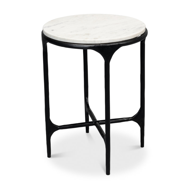 Round Marble Top Black Metal End Table