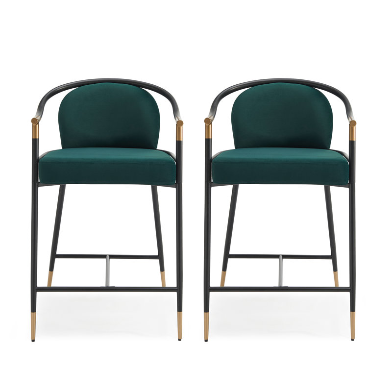 Tabouret de comptoir rembourré en tissu 26 po Rochin, Velours vert foncé