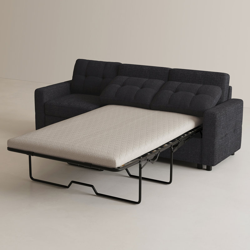 Canapé-lit modulaire en L Chenille avec lit escamotable et rangement dissimulé, Black Chenille