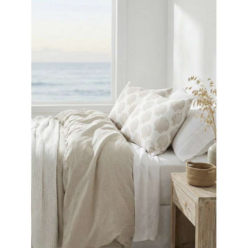 Couvre-oreiller en lin naturel beige, Beige, Rectangle 20" H x 30" W, Pillow Cover Only - No Insert