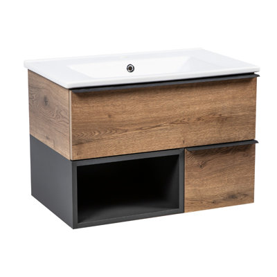 Jakkson Modern Wall-Mounted Bathroom Vanity with Washbasin Monroe Antracit Matte Collection Non-Toxic Fire-Resistant MDF-30"-No Mirror