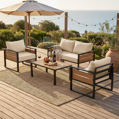 4-Piece Steel Outdoor Patio Conversation Set, 4-Person Patio Furniture Set with Coffee Table for Backyard
