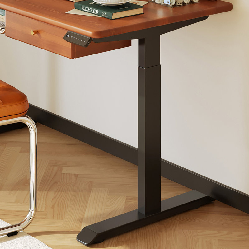 Bureau en bois massif brun et noir à hauteur réglable avec 1 tiroir et acier, H 47,24 po x l 47,24 po x P 25,59 po
