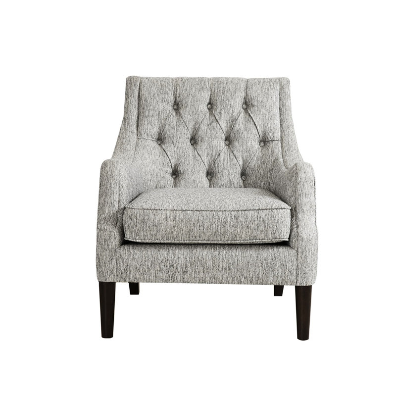 Siège confortable à boutons, gris, structure en bois massif, chaise de bureau rembourrée avec dossier, base, coussin gris amovible