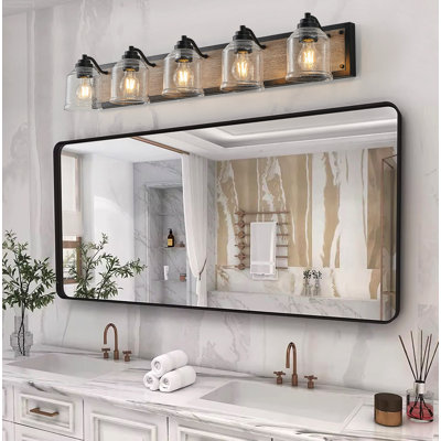 Luminaire de salle de bain 3 lumières avec abat-jour en verre bullé texturé noir mat et or brossé