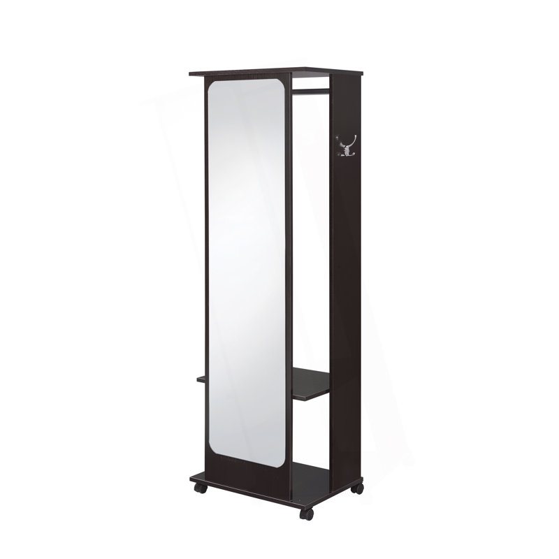 Stylish Hall Tree With Open Compartments, Hanging Rod, And Full-Length Mirror, A Practical And Elegant Addition To Your Home.