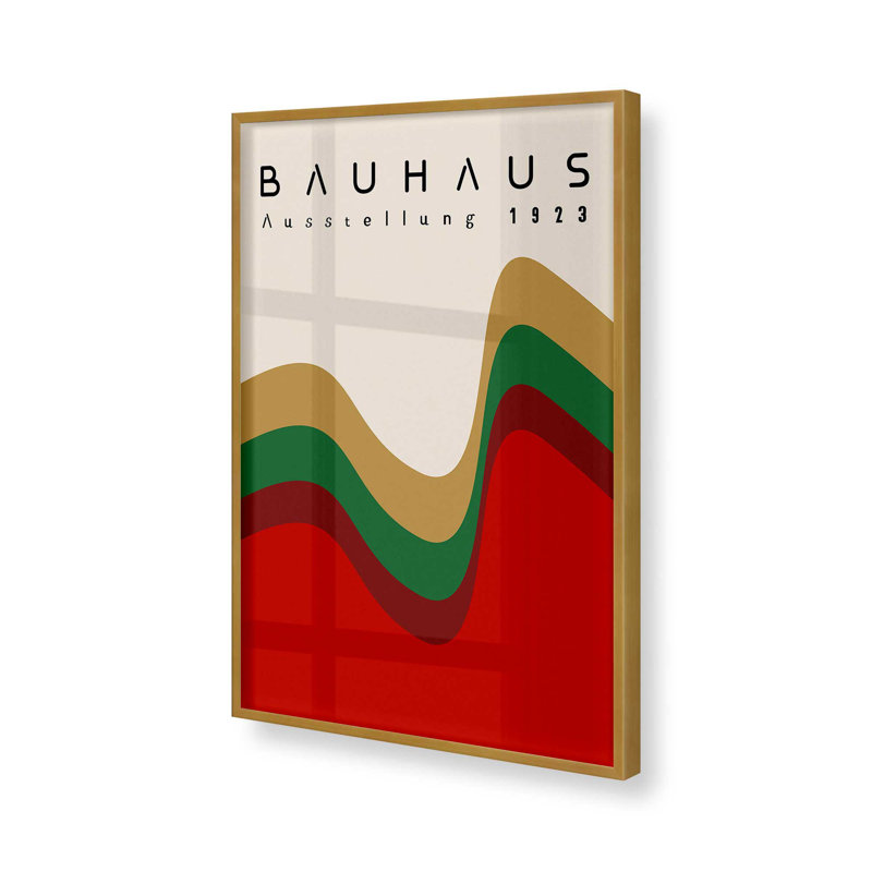 Bauhaus Retro Waves II, H 37,25 po x l 25,25 po, Cadre simple en or poli
