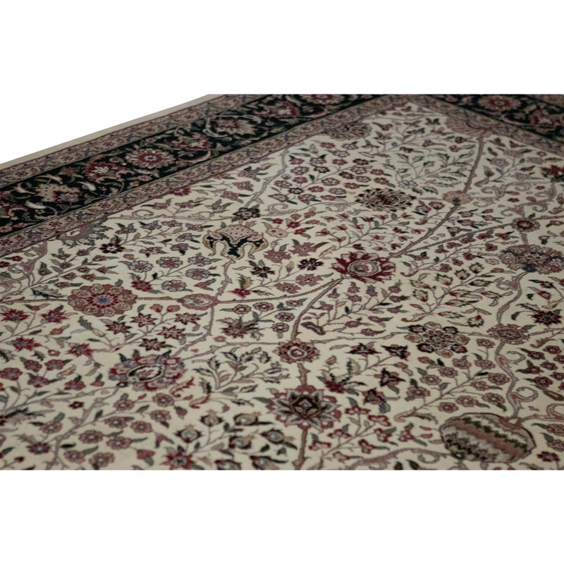 Tapis ivoire et vert noué à la main de haute qualité