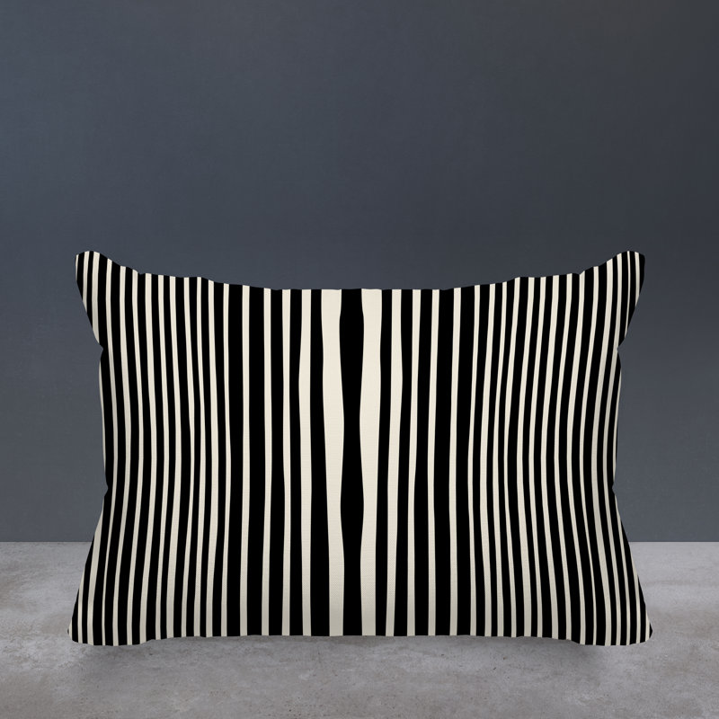 Michael Penny Ticking Pillow Cover & Insert, Black, Feather, Rectangle 14"H x 20"W