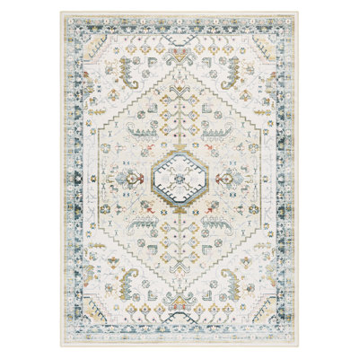 EVERWASH Haven Modern Medallion Machine Washable Area Rug with AirFlo Technology, Ivory, 5'x7'