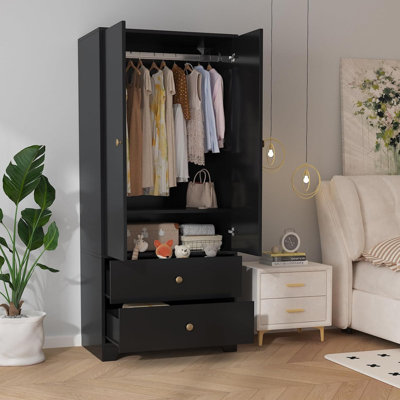 Armoire à 2 portes et 2 garde-robes - Conception à panneau plat, solution de rangement durable et élégante pour les vêtements, le linge de maison et les essentiels de salle à manger, parfaite pour l'organisation à la maison