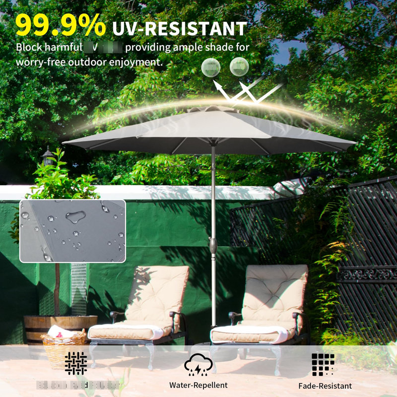 Parasol de patio 10 pi avec tissu et résistance au vent avec évent solaire