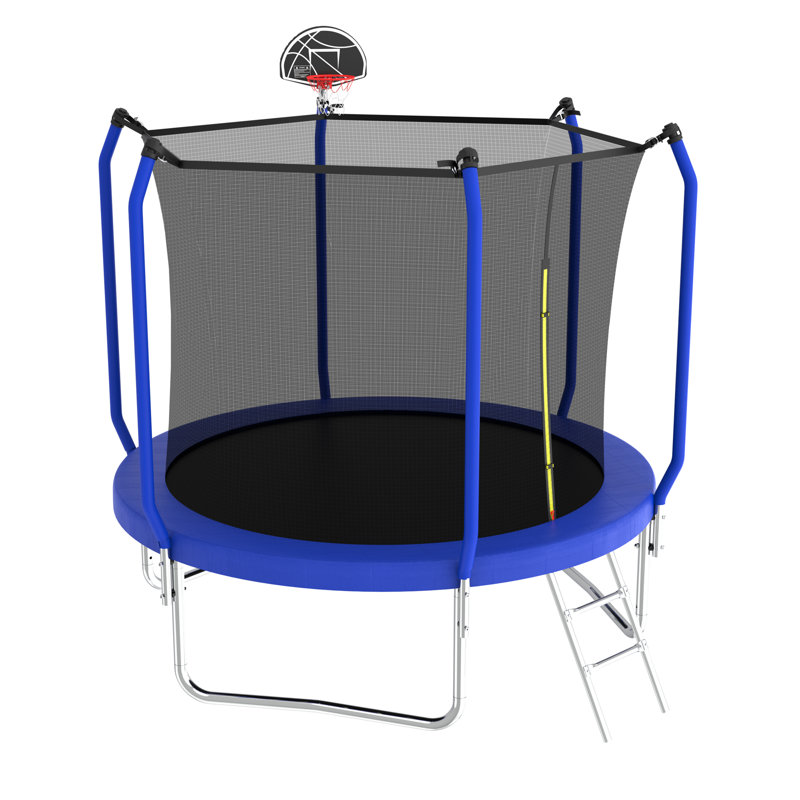 Blue 10FT Round Trampoline with Enclosure and Basketball Hoop