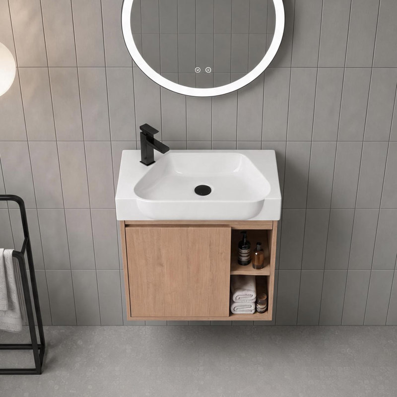 Meuble-lavabo flottant 24 po Slimbay, Imitation chêne, 24"