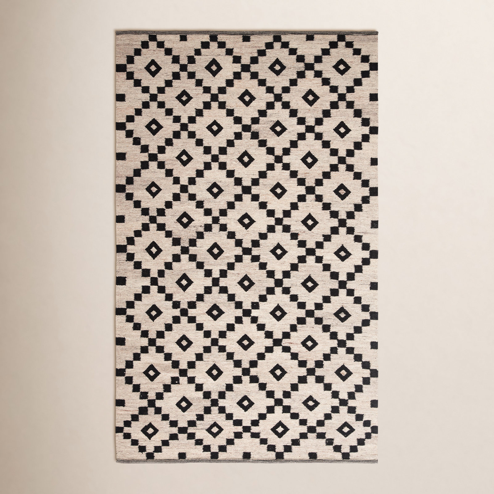 Byrne Black Ivory Hand-Woven Geometric Wool Rug, Rectangle 8' x 10'