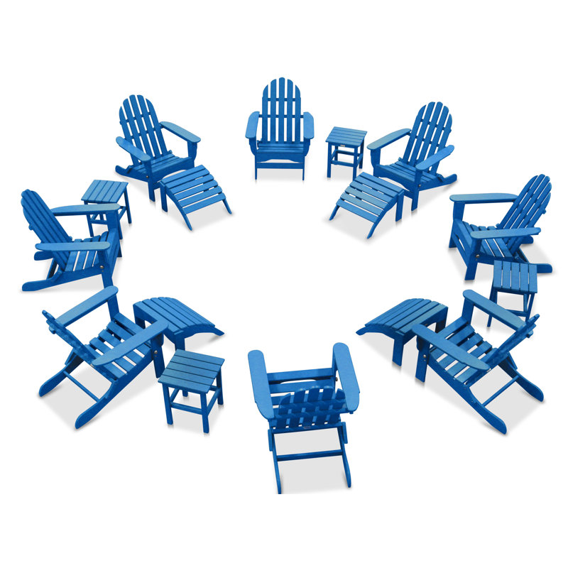 Leighton Foldable Outdoor Adirondack Set, Royal Blue
