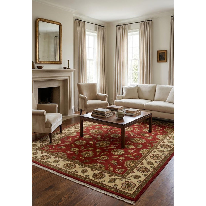Tapis traditionnel rouge Herminio 5 x 7 Indo Kashan