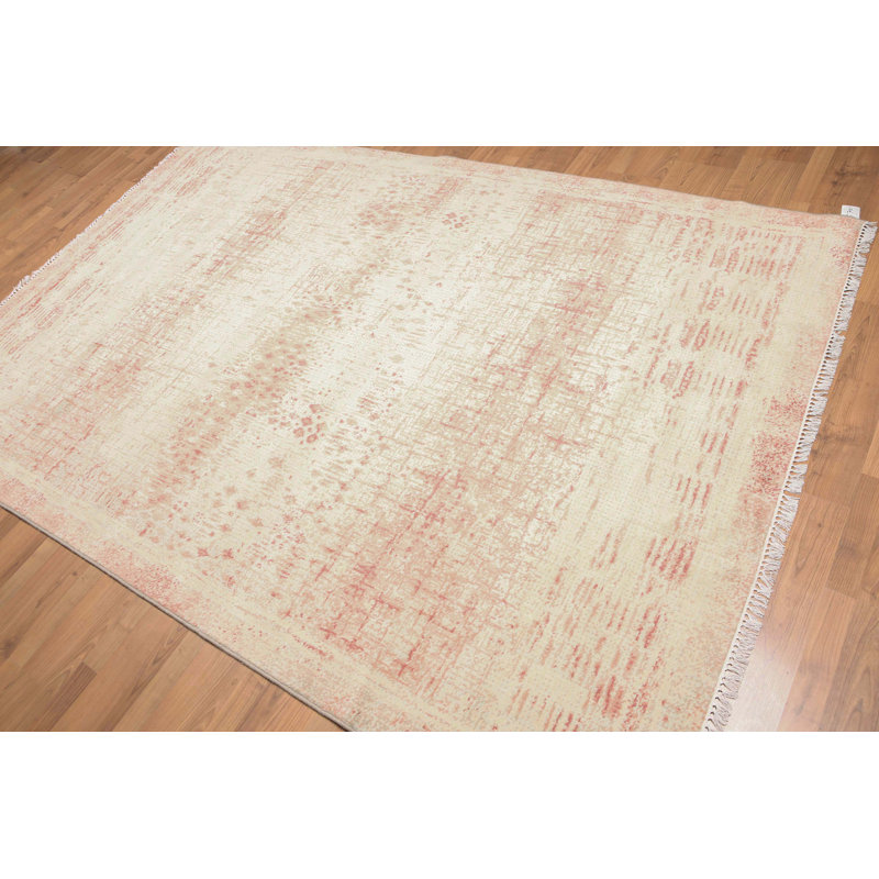 Tapis unique en laine noué à la main beige / brun de 6 pi x 9 pi Nacyamah