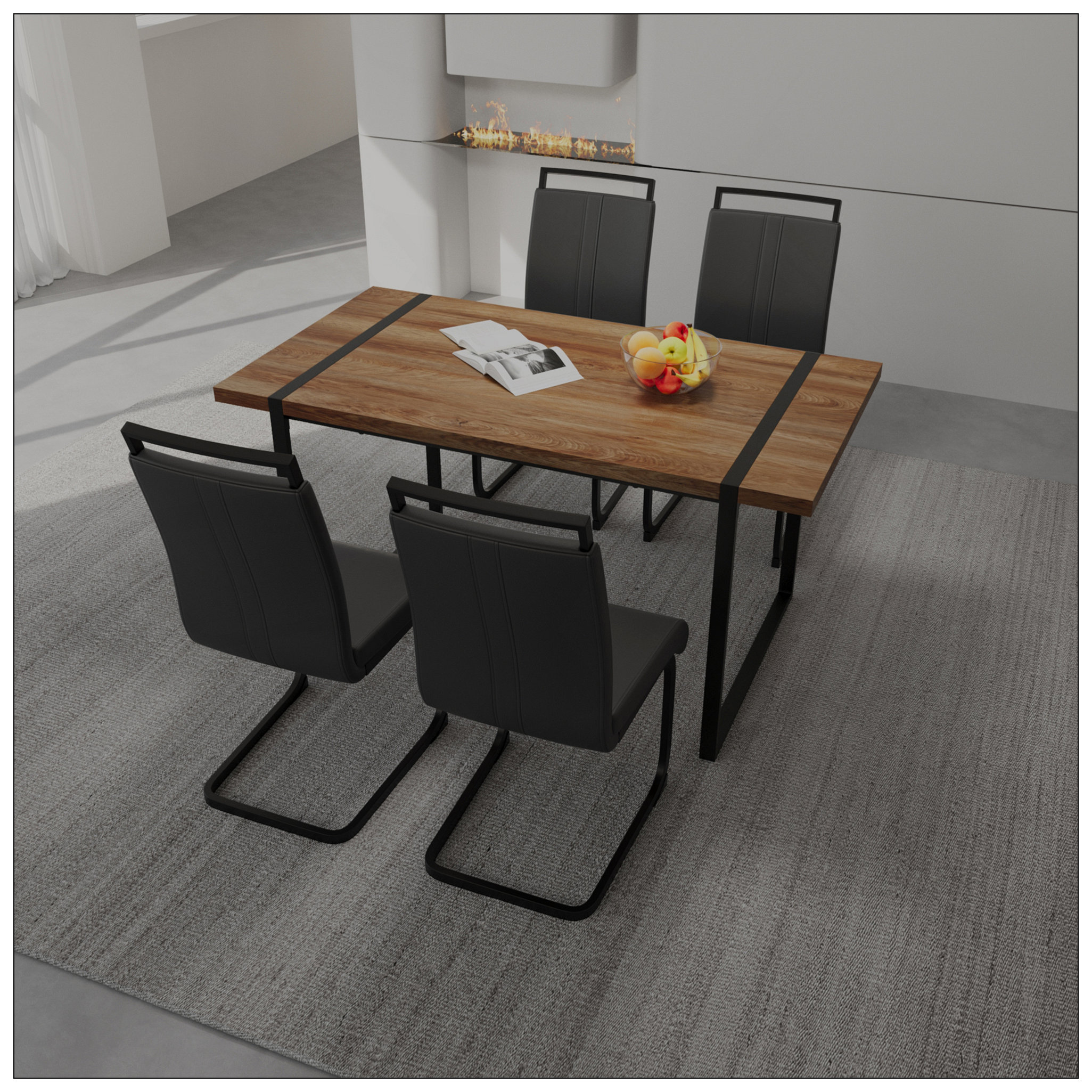 Latitude Run® 59 " Dining Table Rural Industrial Rectangular MDF Set ...