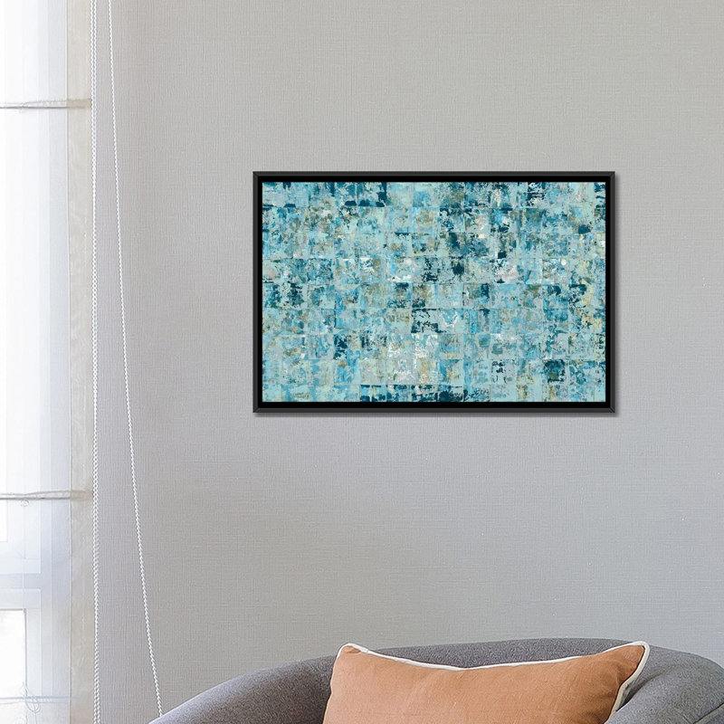 " Blue Tiles " by Blakely Bering, 18" H x 26" W x 1.5" D, Black Framed Canvas, No Mat