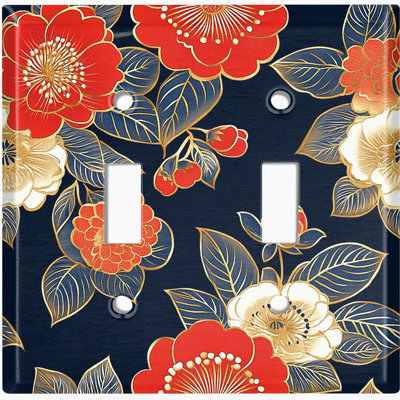 Couvercle de plaque d'interrupteur en métal; Bascule de taille standard US 2 - Fleurs japonaises rétro
