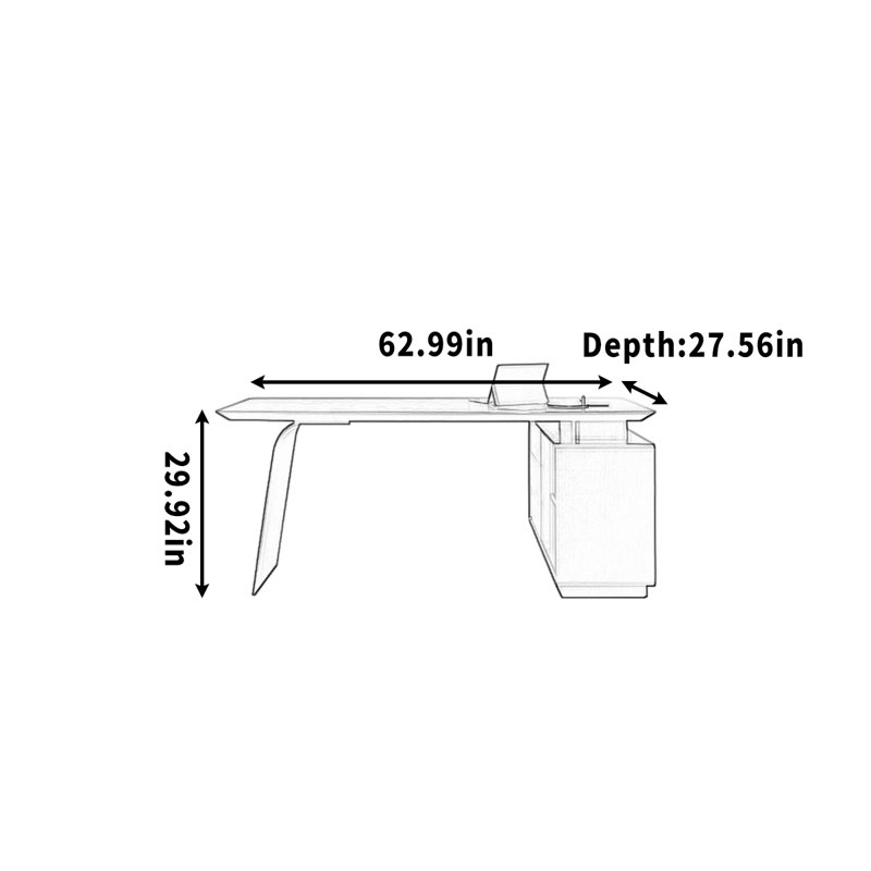 Bureau de rangement, bureau d'écriture, bureau d'angle, H 29,92 po x l 62,99 po x P 27,56 po, Noir
