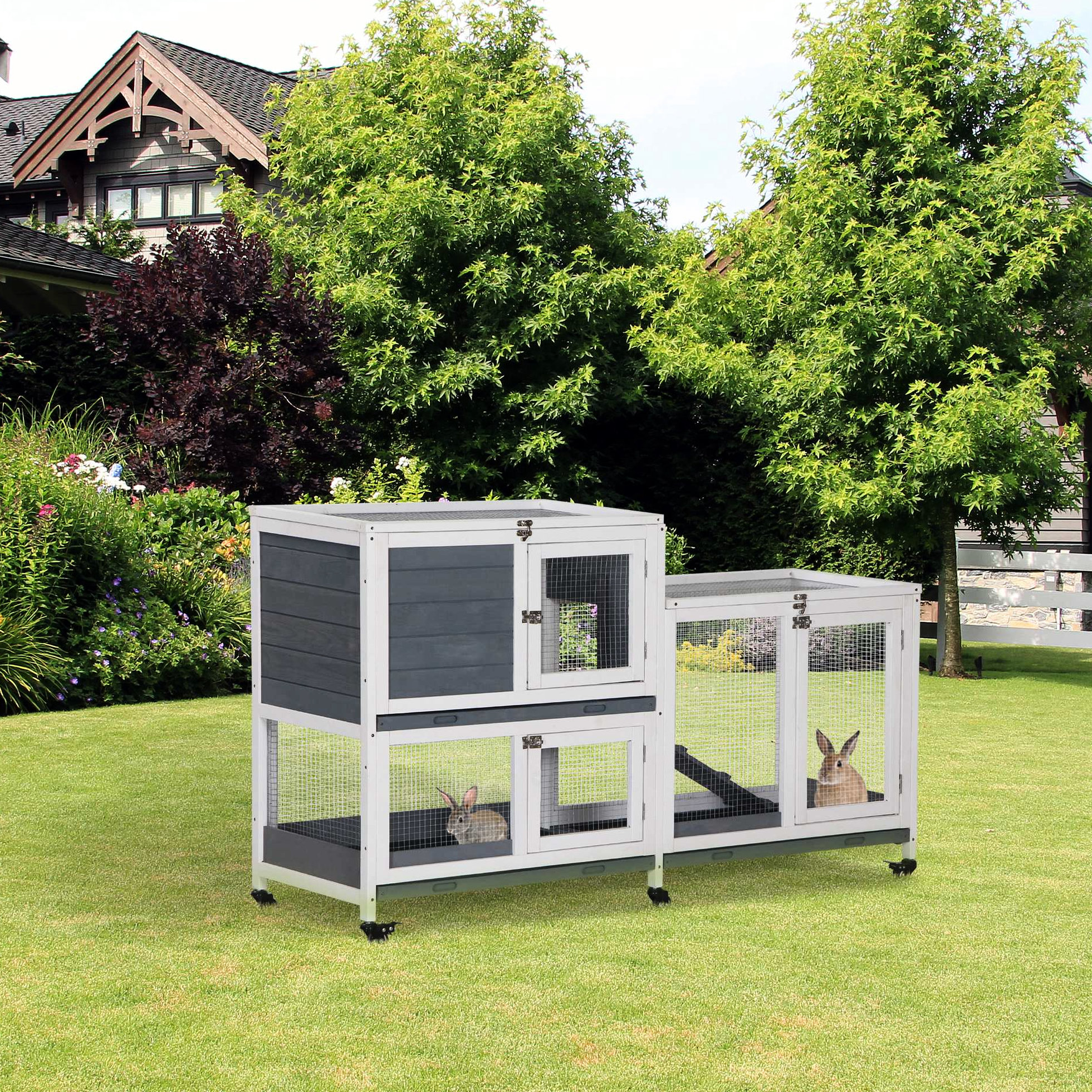 Photo inspiration: Gravity Fed Rabbit Ventilation Reference: Ebern Designs Rabbit House No Leak Tray Easy Feed Design
