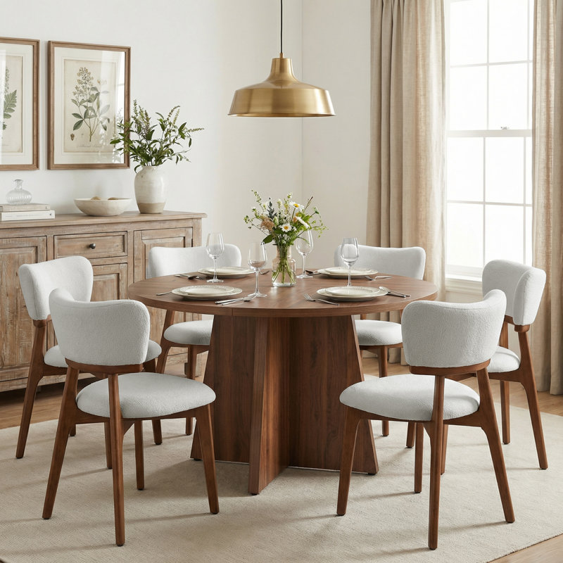 Ensemble de table de salle à manger moderne avec chaises H 32,1 po Rohun, Marron foncé, 7 pièces : table, 6 chaises