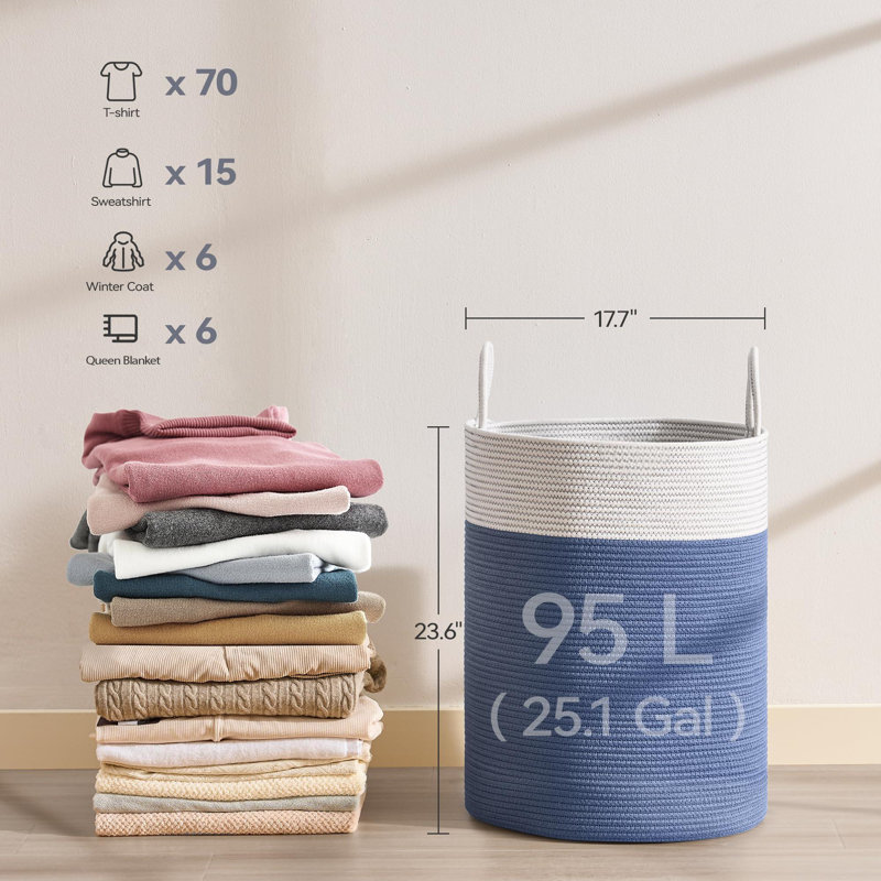 Large Cotton Rope Laundry Hamper(Navy Blue), Navy Blue