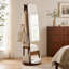Miroir autoportant pivotant sur 360 degrés en bois d'hévéa noyer avec portemanteau pour chambre à coucher