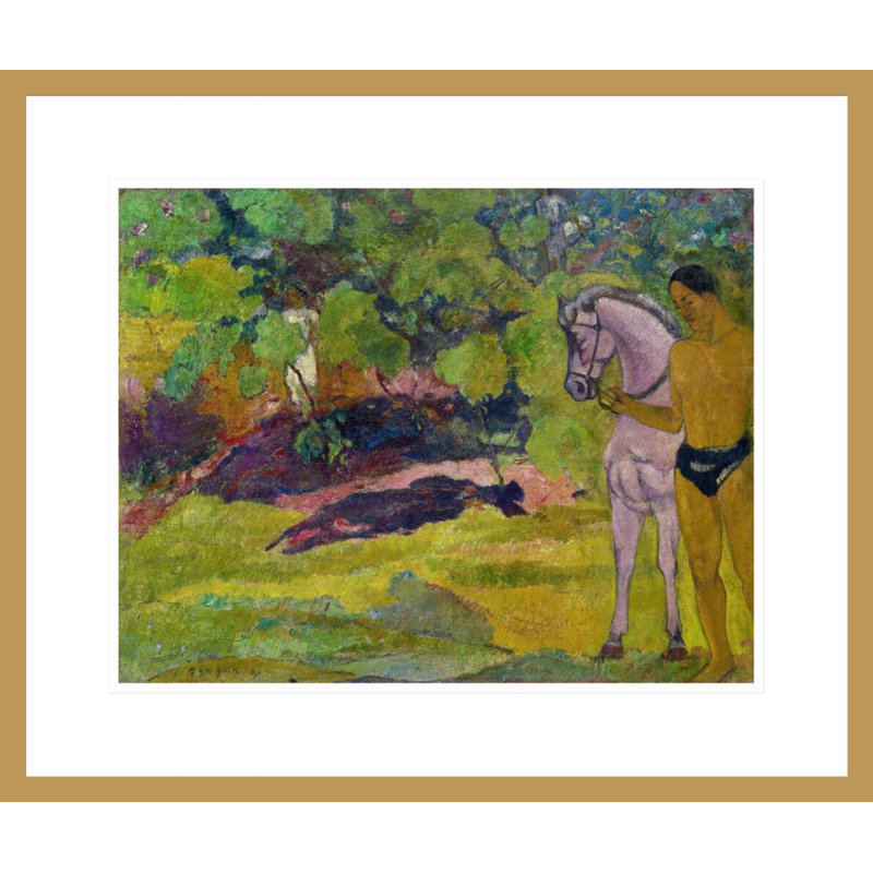 «The Vanilla Grove Man and Horse» par Paul Gauguin - Estampe numérique encadrée, H 17,75 po x l 21,15 po