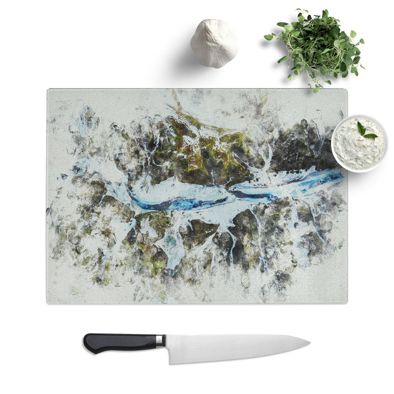 Mountain Ravine in Iceland Watercolour Chopping Board, 28.5cm W x 39cm L