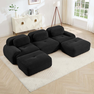 Canapé modulaire en forme de U avec tissu en velours côtelé de qualité supérieure, sans assemblage, conception antidérapante, accoudoirs courbés extra larges pour animaux de compagnie, éponge à haute résilience 32D pour les salons, les chambres et les bureaux, noir