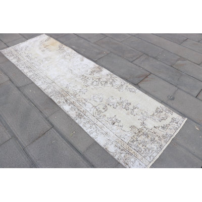 Tapis de couloir turc rétro tissé à la main beige - idéal pour les couloirs et les espaces étroits