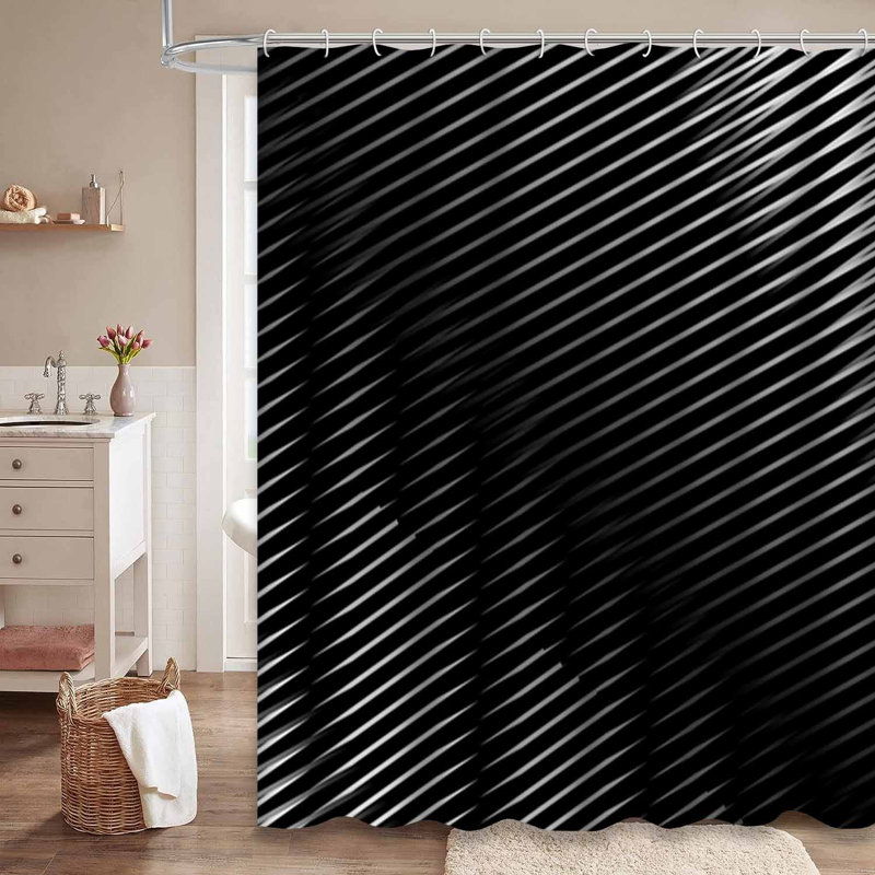 Rideau de douche rayé à rayures blanches avec 12 crochets, L 72 po x l 78 po