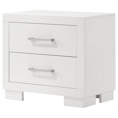 Table de chevet rectangulaire 2 tiroirs blanc cuivre avec poignées barre