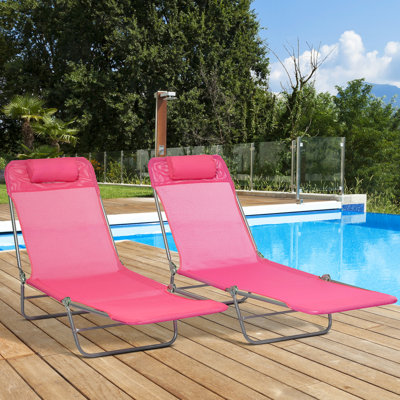 Beach Enjoyment Sun Chairs, 6 Recline, Breathable Material, Pink For Outdoor Tanning Foldable, Comfort