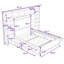 Lit plateforme double en bois avec tablettes, tiroirs et armoires de rangement intégrés-1024166585