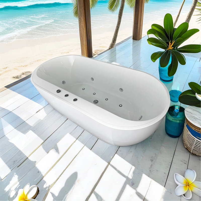 66-15/16" X 31-1/2" Whirlpool And Air Bath  Soaking Combination Tub With Adjustable Speed Air Blower And Air Type Control Switch, White