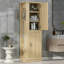 Grande armoire de rangement pour salle de bain avec tablettes réglables et crochet latéral, tour à linge autoportante avec portes doubles, rangement en panneau de fibres à densité moyenne pour salle de bain-26729135