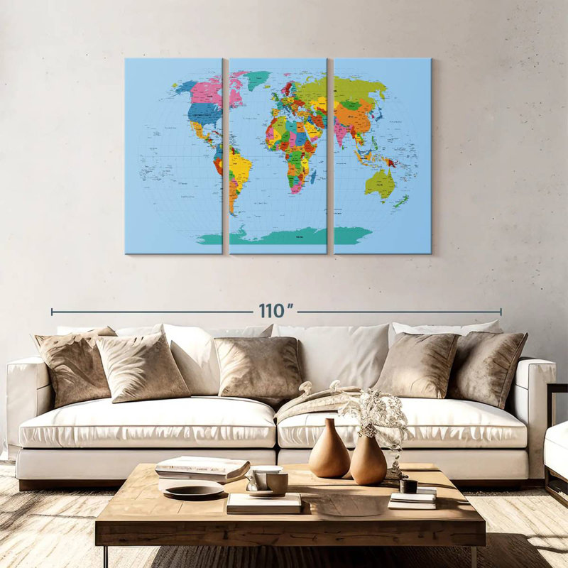 Aliaz World Map Bright, 48" H x 74" W