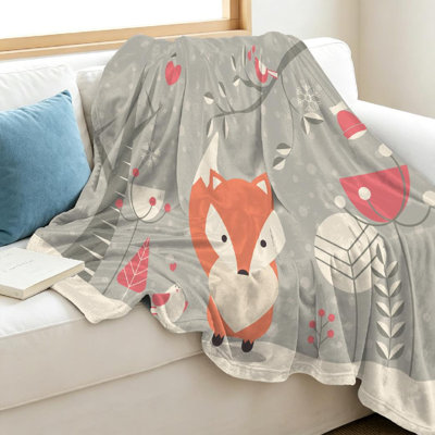 Jeté en flanelle verte ultra douce, imprimé mignonne de renard de Noël mignon