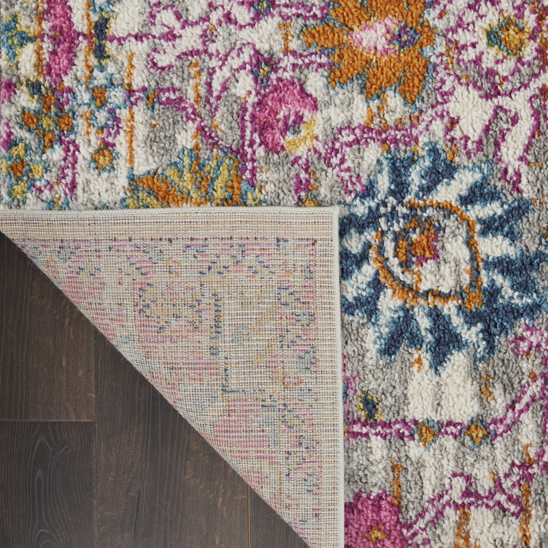 Tapis argenté / orange / rose Justien, Rectangle 1 pi 10 po x 2 pi 10 po