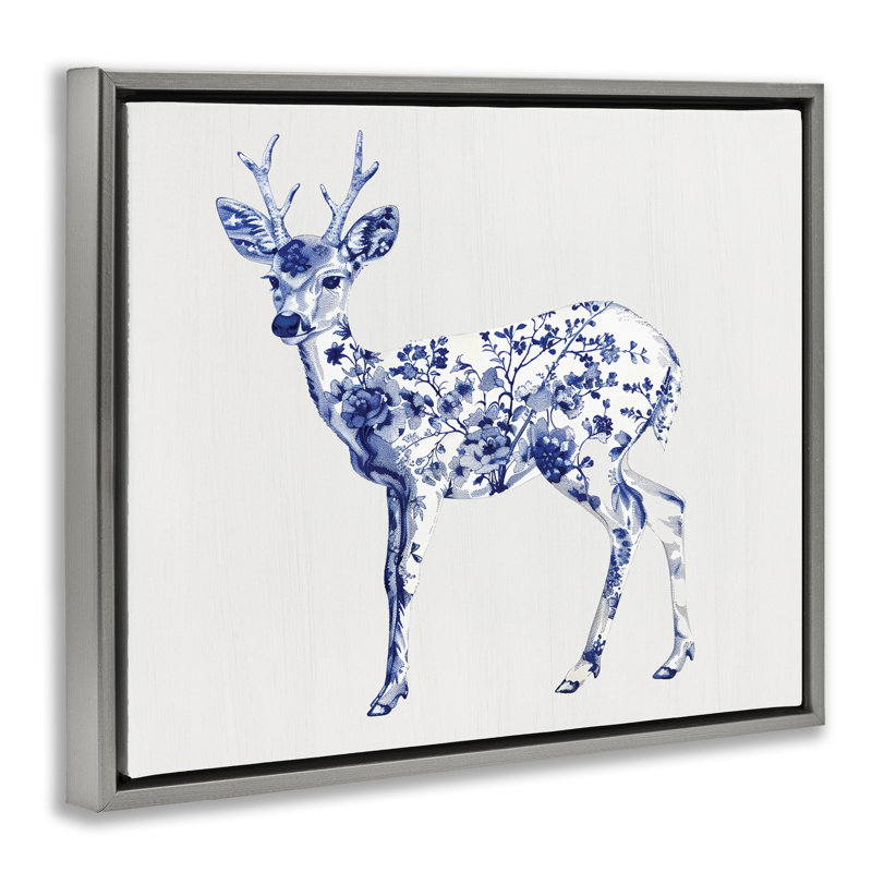 Cadre flottant Graceful Toile Deer, Cadre flottant gris lustré, H 25 po x l 31 po