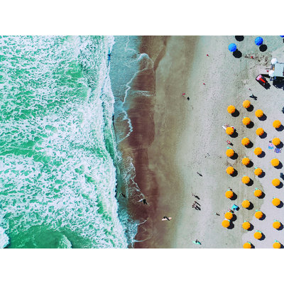 " Beach Scene With Yellow Umbrella "