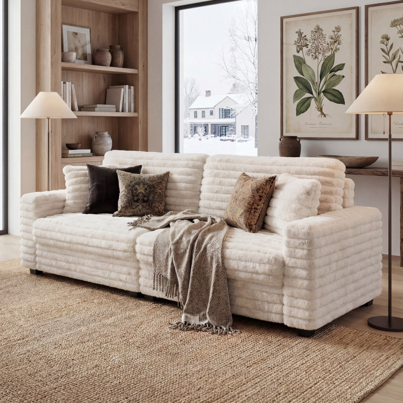 Canapé rembourré en fausse fourrure Cottone, Beige