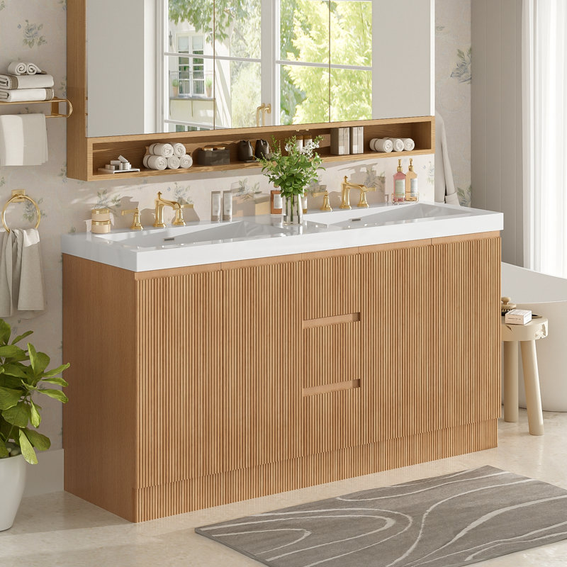 Meuble-lavabo double avec quatre portes et trois tiroirs