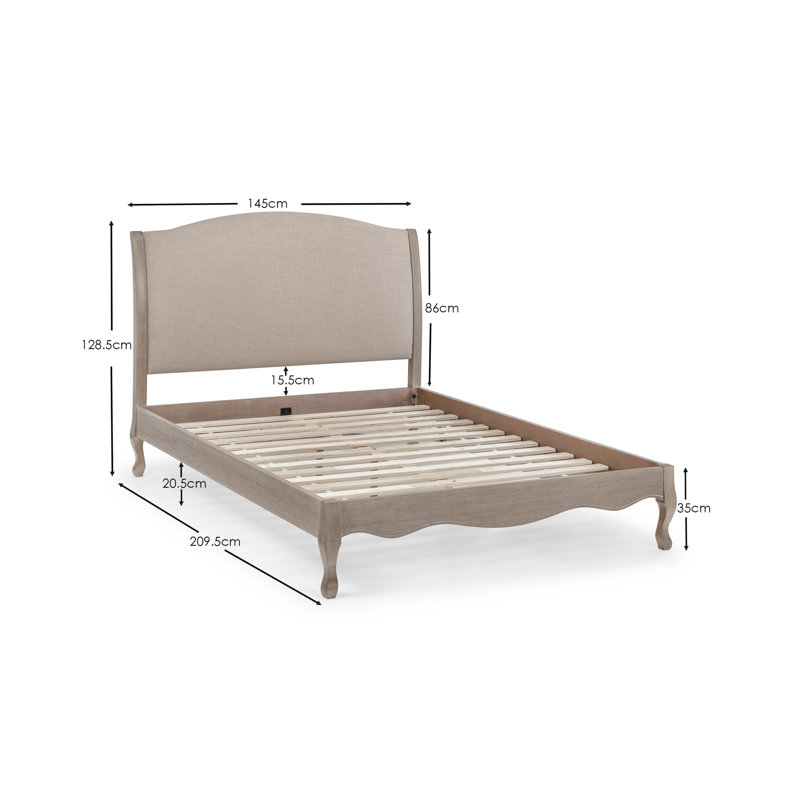Felicity Upholstered Bed, Double (4'6), Limed Oak/Oatmeal Linen