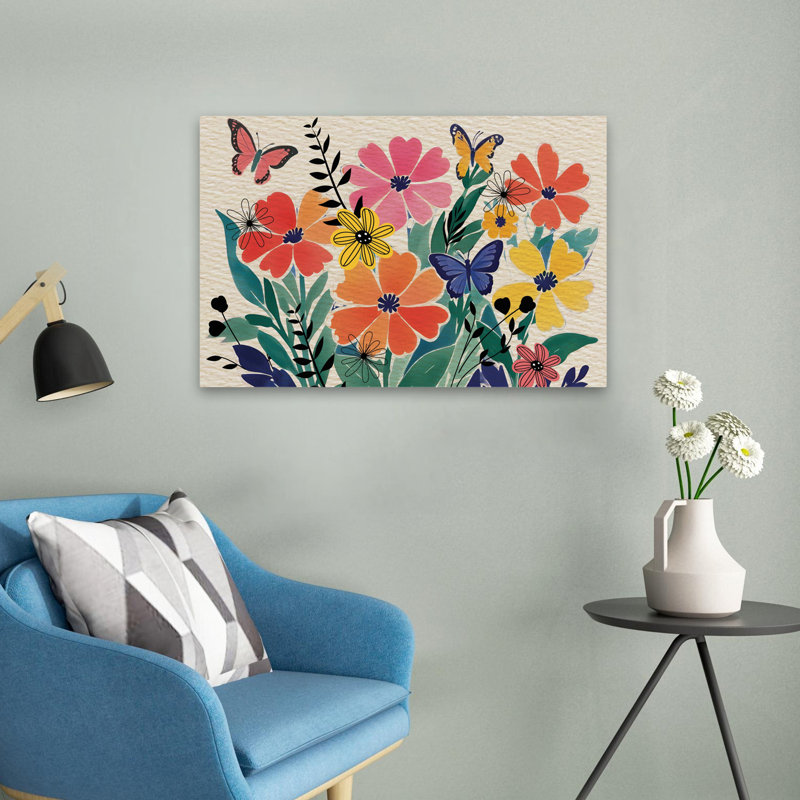 Printemps, jardin, collage floral - fleurs colorées de papillons de jardin, H 24 po x l 16 po